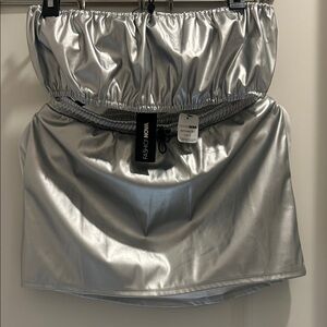 Fashion Nova Silver Metallic Mini Skirt